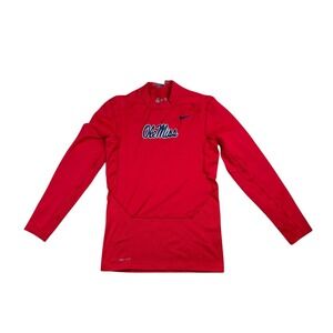 Nike Pro Combat Hyperwarm Shield Ole Miss Rebels Red Long Sleeve Shirt Mens S